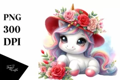 Watercolor Baby Unicorn Red Hat | Sublimation Clipart Product Image 1