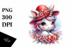 Baby Unicorn with Red Hat | Sublimation | Clipart Product Image 1