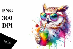 Owl Drinking Sipping Colorful Drink Clipart Product Image 1