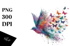 Colorful Bird Half Spring Flowers, High-Res PNG Product Image 1