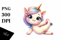 Cute Unicorn Yoga Instructor Watercolor Clipart Product Image 3