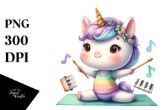 Cute Unicorn Yoga Instructor Watercolor Clipart Product Image 1