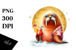 Funky Walruses in Beachwear, Gold Foil Circle PNG Product Image 1