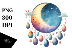 Colorful Digital Moon with Easter Eggs PNG Product Image 1
