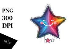 Smiling Scribbled Star with Hearts PNG Product Image 1