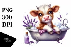Cute Highland Cow in Bath Tub Clipart, High-Quality PNG Product Image 1