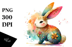 Colorful Wooden Bunny PNG Product Image 1