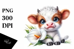 Cute Highland Cow with Calla Lily | Sublimation | Clipart Product Image 3