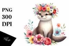 Cute Cartoon Style Watercolor Otter Flower Crown Product Image 1