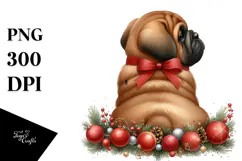 Watercolor Bullmastiff with Christmas Decorations, Product Image 1