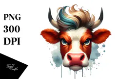 Funny Cow with Cool Hair PNG Product Image 1