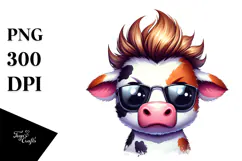 Funny Cow with Cool Hair PNG Product Image 1