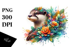 Vibrant Otter with Flowers PNG Product Image 1