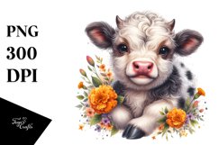 Cute Highland Cow with Marigold Floral Ornament | Product Image 1