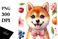Cute Shiba Inu with Big Eyes, Watercolor PNG Product Image 1