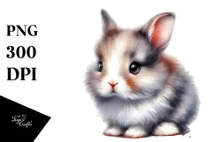 Digital Watercolor Cute Baby Rabbit PNG Product Image 1