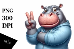 Funny Hippo Victory Sign | Sublimation Clipart Product Image 3