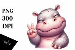 Funny Hippo Victory Sign | Sublimation Clipart Product Image 1