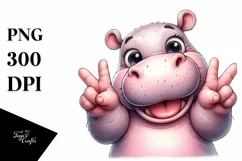 Funny Hippo Victory Sign | Sublimation Clipart Product Image 1