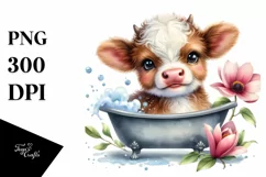 Colorful Smiling Baby Highland Cow Magnolia Bath Clipart Product Image 1