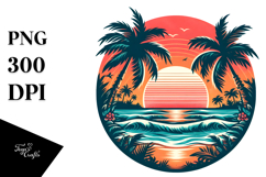 Retro Tropical Beach Sunset Clipart Product Image 1