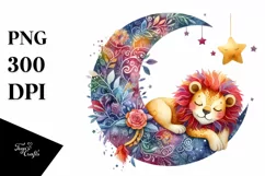 Colorful Lion Moon Watercolor Product Image 1