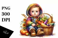 Baby Holding Basket with Autumn Vegetables | Sublimation | Product Image 1