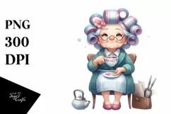 Watercolor Character Sitting on Chair with Tea Cup | Clipart Product Image 3