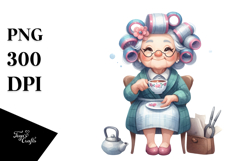 Watercolor Character Sitting on Chair with Tea Cup | Clipart Product Image 1