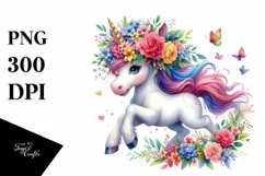 Running Unicorn with Floral Wreath PNG Product Image 1