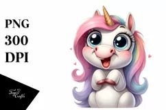 Watercolor Expressive Unicorn with Big Eyes PNG Product Image 1
