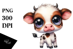 Watercolor Baby Cow Standing Up with Big Eyes | Clipart Product Image 1