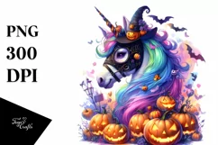 Vibrant Drawing of Unicorn for Halloween | Clipart Product Image 1