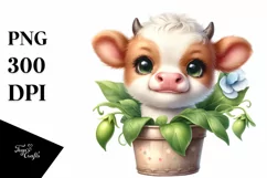 Cute Highland Cow with Sweet Pea in Pot | Sublimation | Product Image 3