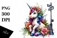 Colorful Baby Unicorn on Street Corner PNG Product Image 3