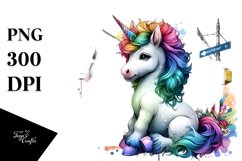 Colorful Baby Unicorn on Street Corner PNG Product Image 1