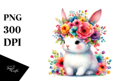 Cartoon Bunny with Flower Crown PNG Product Image 1