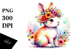 Cartoon Bunny with Flower Crown, High-Res PNG Product Image 3