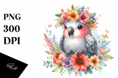 Cute Cartoon Style Watercolor Parrot Flower Crown Product Image 3
