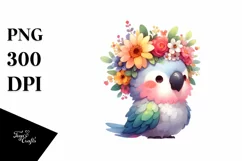 Cute Cartoon Style Watercolor Parrot Flower Crown Product Image 3