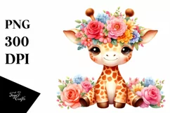 Cute Cartoon Style Watercolor Giraffe Flower Crown Product Image 1