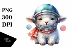 Funny Watercolor Lamb with Astronaut Helmet | Sublimation | Product Image 1