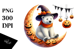 Polar Bear on Moon Halloween PNG Product Image 1