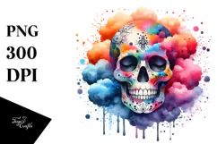 Colorful Skull with Splashes and Dust, Transparent PNG Product Image 1
