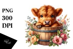 Cute Baby Highland Cow Wood Bucket PNG Product Image 3