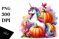 Vibrant Drawing of Unicorn with Pumpkin | Clipart Product Image 1