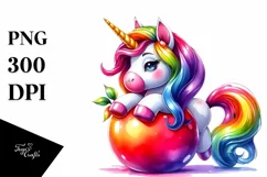 Vibrant Drawing of Unicorn with Pumpkin | Clipart Product Image 1
