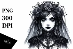 Watercolor Gothic Girl PNG Product Image 1