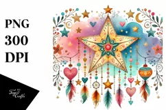 Colorful Boho Star with Hearts PNG Product Image 1