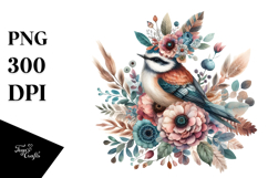 Boho Bird Half Flowers Watercolor Digital Art Product Image 1